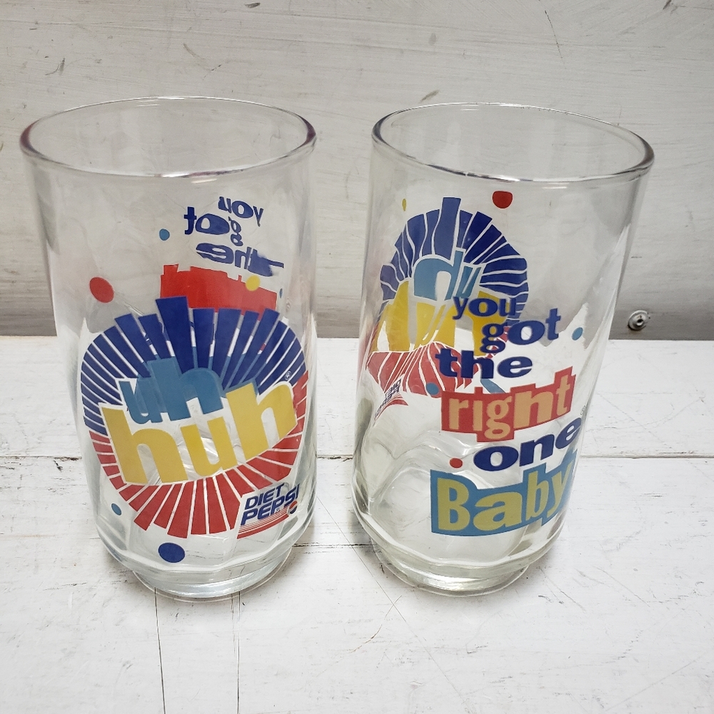 Set of 2 Diet Pepsi 90s drinking glasses 12 oz kitchen cup glassware